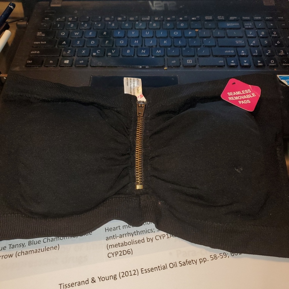 Seamless Zip Front Black Bandeau Sz 38/XL NWT